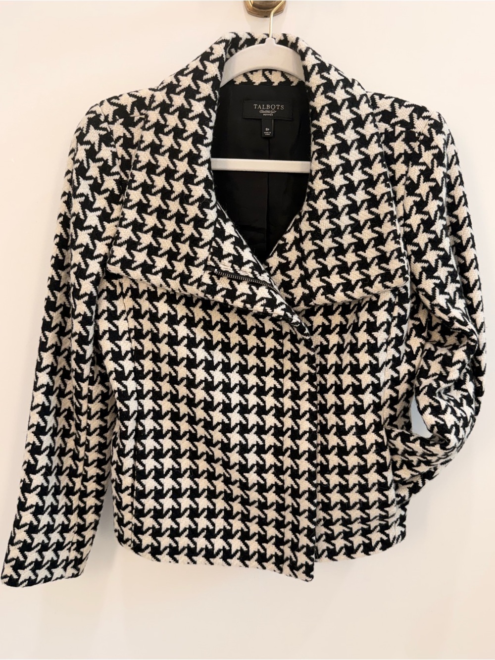 Talbots Black and White Houndstooth Blazer Jacket